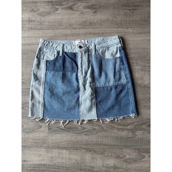 Hollister Patchwork Denim Mini Skirt Y2K High Rise 29 EUC Western Festival Boho - Picture 3 of 8